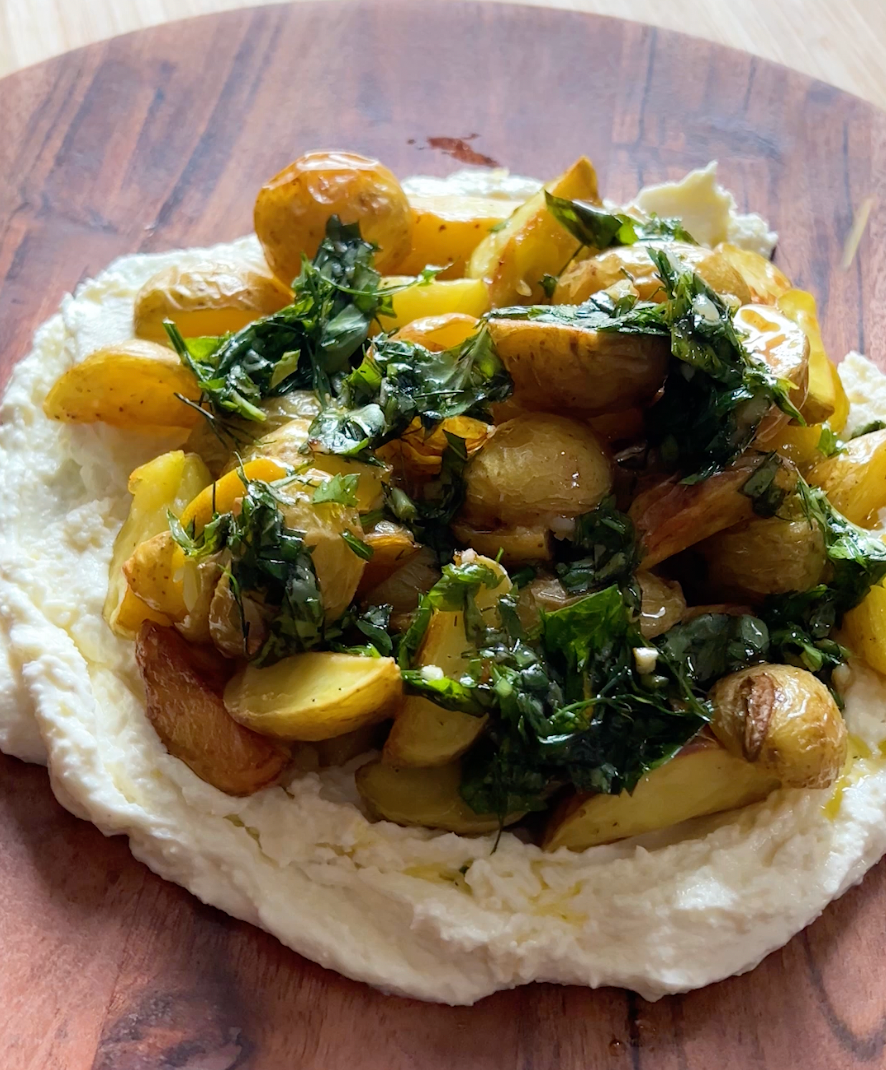 Greek Lemon Roasted Potatoes with Whipped Feta