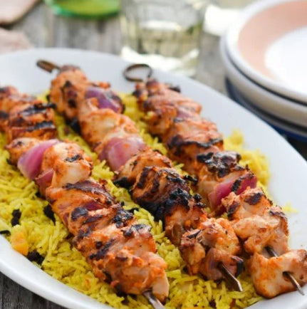 Chicken Kabobs on Rice Pilaf